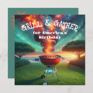 Invitation 4 juillet soirée barbecue avec grill et feux d'art