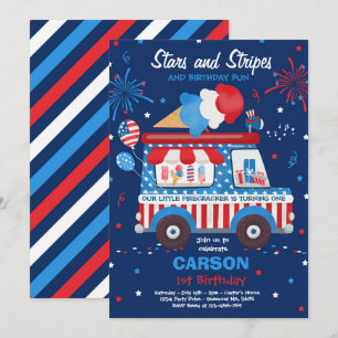 Invitation 4 juillet Stars Stripes Glace Truck Anniversaire