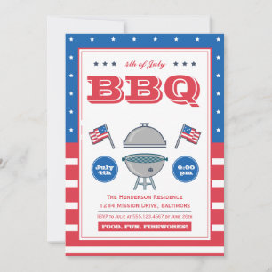 Invitation 4 Juillet Summer Grill Patriotique Drapeau BBQ Par