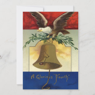 Invitation 4 juillet vintage avec aigle et cloche de la liber