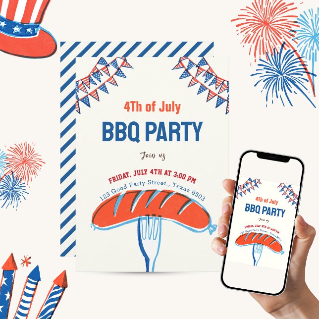 Invitation 4 juillet vintage fête de l'indépendance (Créateur téléchargé)