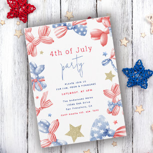Invitation 4 juillet Watercolor mignonne Balloon Party