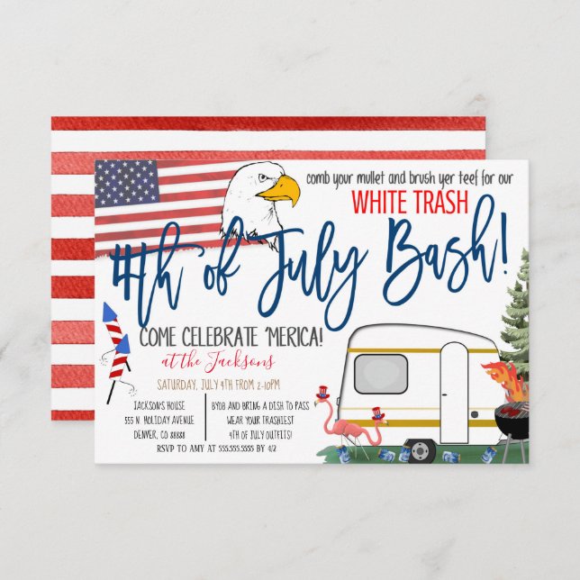 Invitation 4 juillet White Trash Bash (Devant / Derrière)