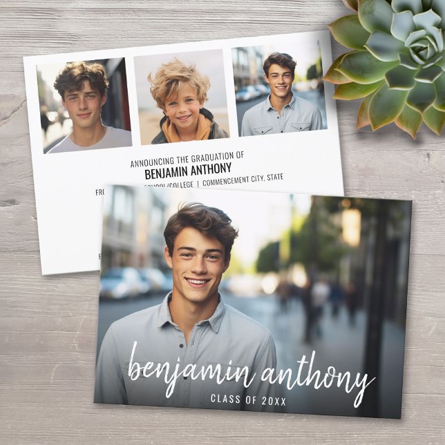 Invitation 4 Nom du collage photo en script - Graduation (Custom Graduation Announcement)