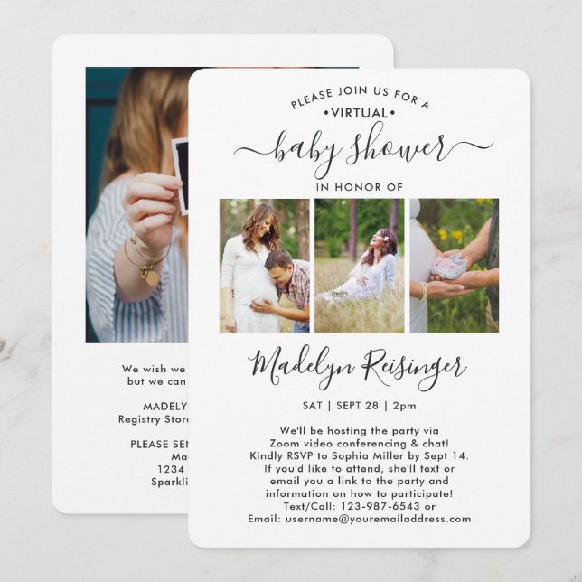 Invitation 4 Photo Baby shower d'interurbain virtuel par cour (Devant / Derrière)