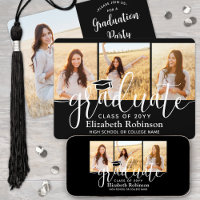 4 Photo Black and White Script Graduation Party