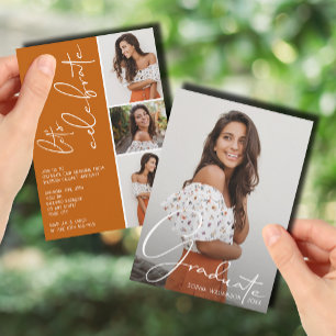 Invitation 4 Photo Collage Graduation Burnt Orange
