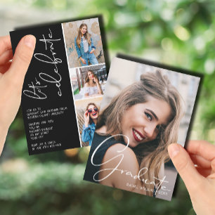 Invitation 4 Photo Collage Graduation Noir