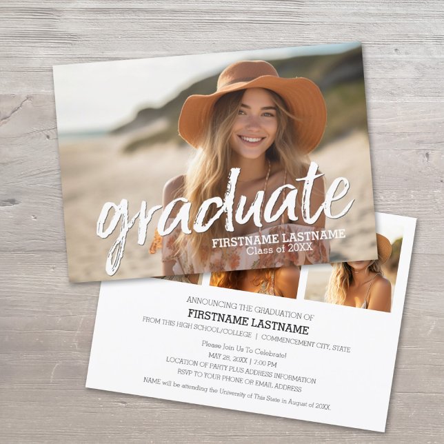 Invitation 4 Photo Fête de Grad Script tendance (Graduation Announcement and Party Invite)