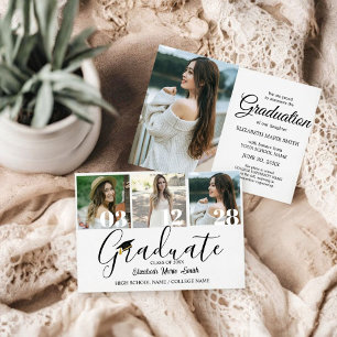 Invitation 4 Photo Graduation Collage Simple Script moderne