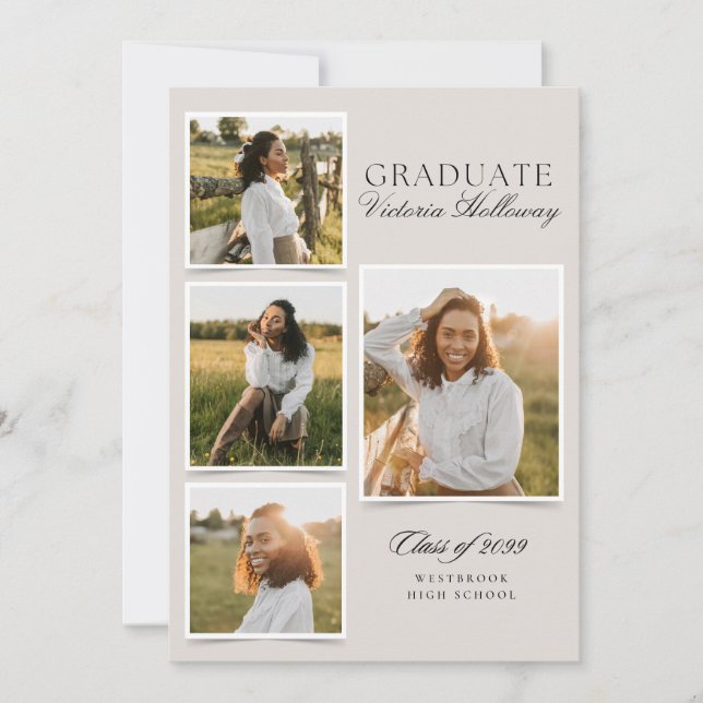 Invitation 4 Photo Modern Ivory Graduation Announcement  (Devant)