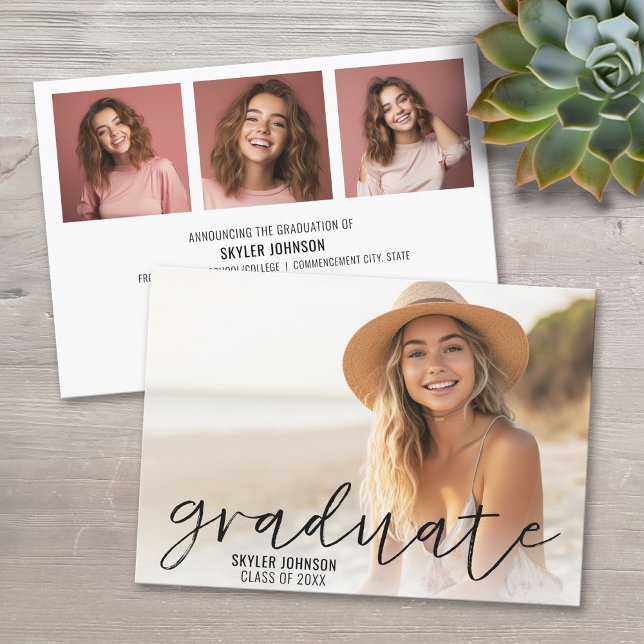 Invitation 4 Photo Script tendance Graduation moderne (Custom Graduation Announcement)