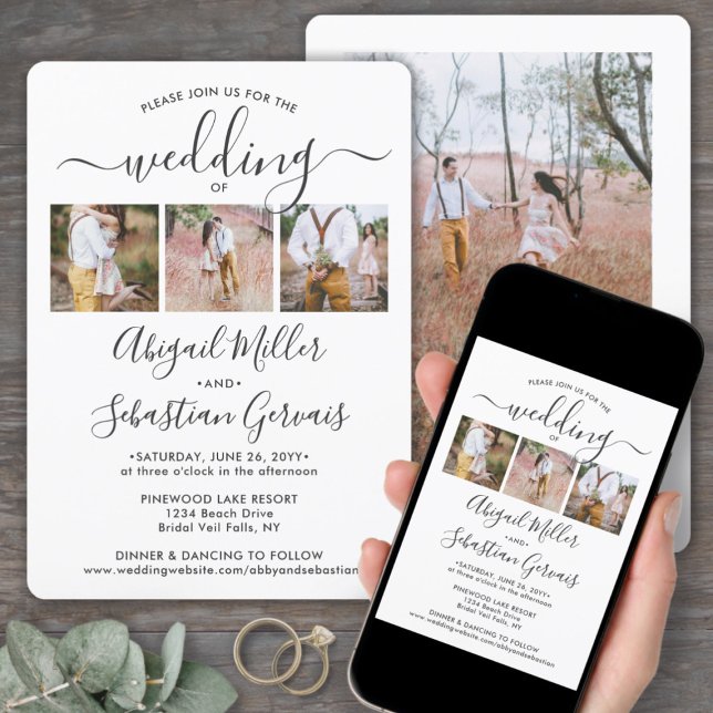 Invitation 4 Photo Simple Moderne Calligraphie Mariage élégan (Créateur téléchargé)