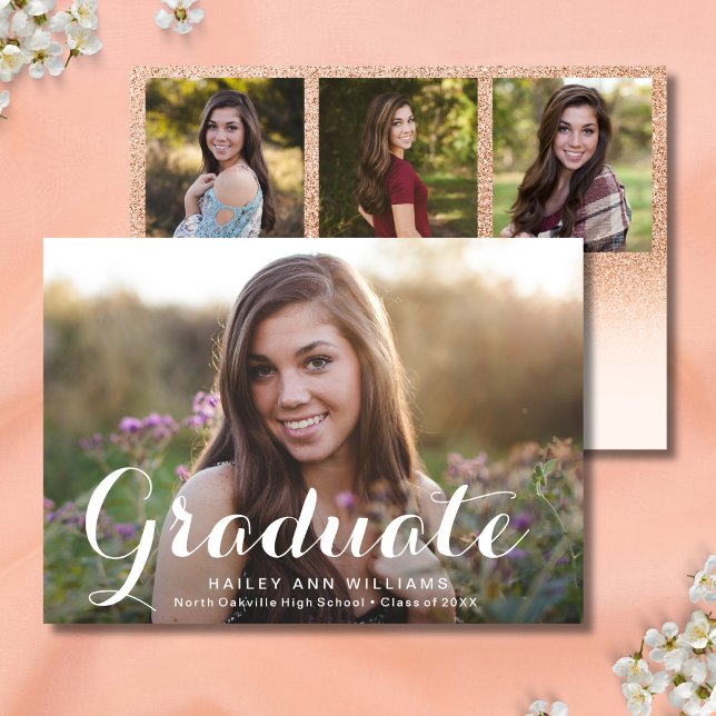 Invitation 4 Photo Soirée de graduation chic Peach Chic (Créateur téléchargé)