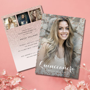 Invitation 4 Photo Tendance rose Quinceañera Sweet 15 Party