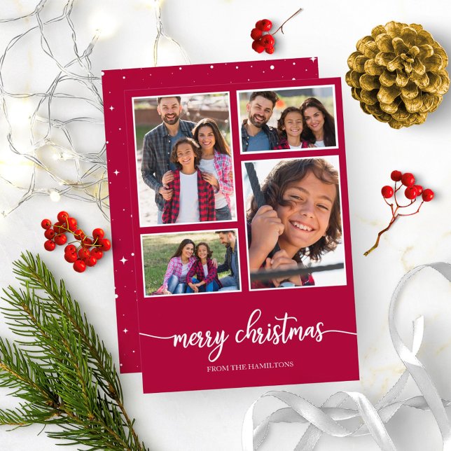 Invitation 4 Photos Collage Monogram Joyeux Noël Vacances (Créateur téléchargé)