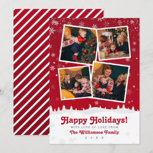 Invitation 4 Photos Joli Noël rouge et blanc Arbres et neig