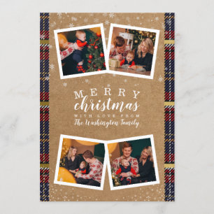 Invitation 4 Photos Joyeux Noël Vacances Kraft & Plaid