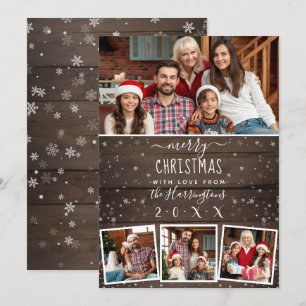 Invitation 4 photos Neige et bois Vintage Joyeux Noël