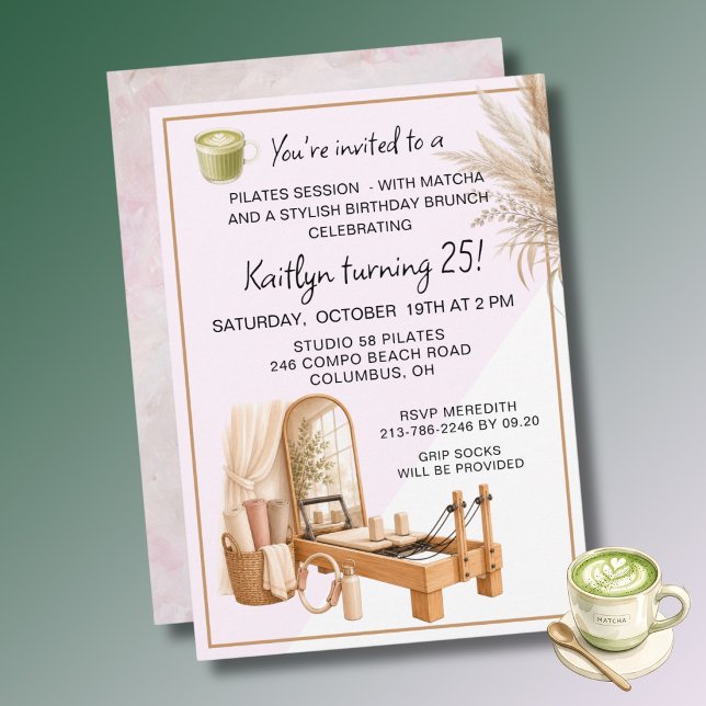 Invitation 4 Pilates & Matcha (tous âges) Événement d'anniver (Créateur téléchargé)