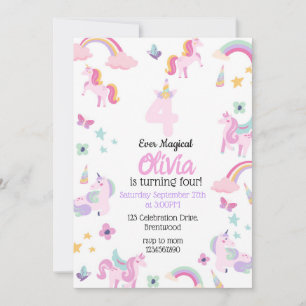 Invitation 4 pour toujours magique, Licorne Anniversaire, Arc