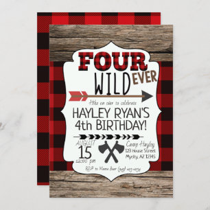 Invitation 4e anniversaire Boys Forever Wild Lumberjack Thème