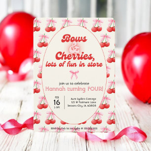 Invitation 4e Anniversaire Coquette Cerises Bows Bulles Lettr