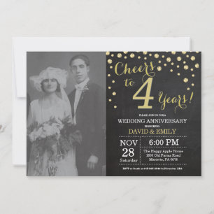 Invitation 4e Anniversaire de Mariage Tableau Noir et Or