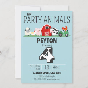 Invitation 4e anniversaire fête Animaux ferme Anniversaire