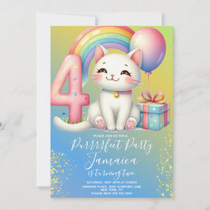 Invitation 4e anniversaire Kitten Rainbow Party
