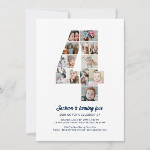 Invitation 4e anniversaire Numéro 4 Photo personnalisée Colla