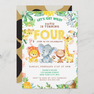 Invitation 4e anniversaire Safari Animaux Jungle Thème Zoo FO