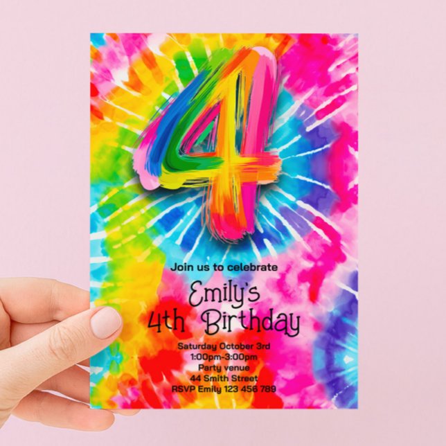 Invitation 4e Anniversaire Tie Dye (Créateur téléchargé)