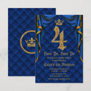 Invitation 4ÈME ANNIVERSAIRE 4 QUATRE Fête Royale Couronne Bl