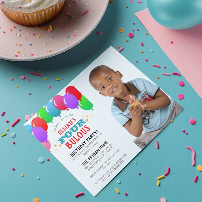 Invitation 4ème anniversaire Ballons photo bleu (Créateur téléchargé)