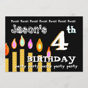 Invitation 4ème Bougie CustomTemplate d'or de fête