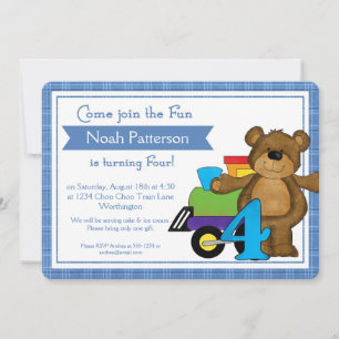 Invitation 4ème Train d'ours de nounours d'invitations de