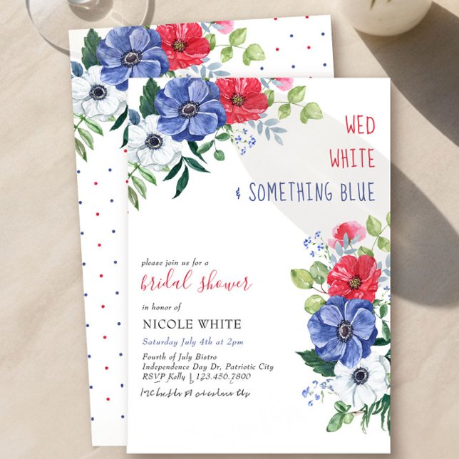 Invitation 4Juillet Mer Blanc Quelque chose de bleu Fête des  (Red White & Something Blue Fourth of July Bridal Shower Invitation by Darling & May)