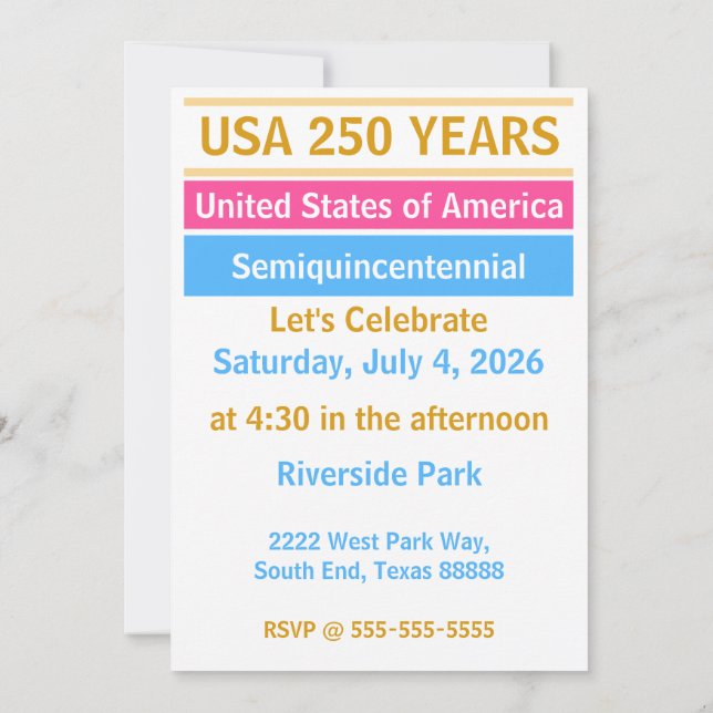 Invitation 4th of July 2026 USA 250 Years Semiquincentennial  (Dos)