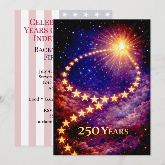 Invitation 4th of July 50 Stars 250 Years USA BBQ Party (Devant / Derrière)