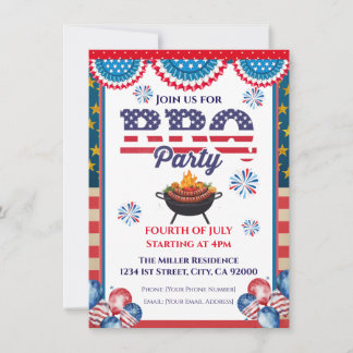 Invitation 4th Of July BBQ Invitation, Party In USA Invite