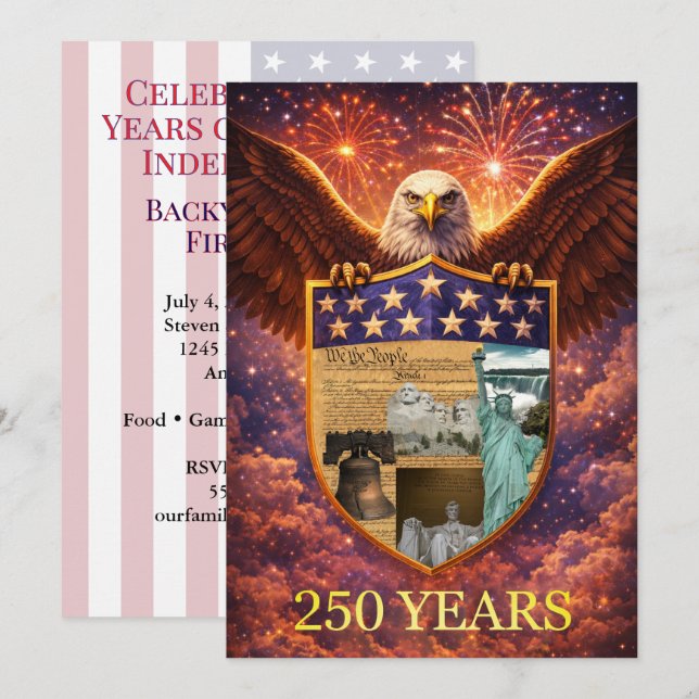 Invitation 4th of July Great American Eagle Shield 250th (Devant / Derrière)