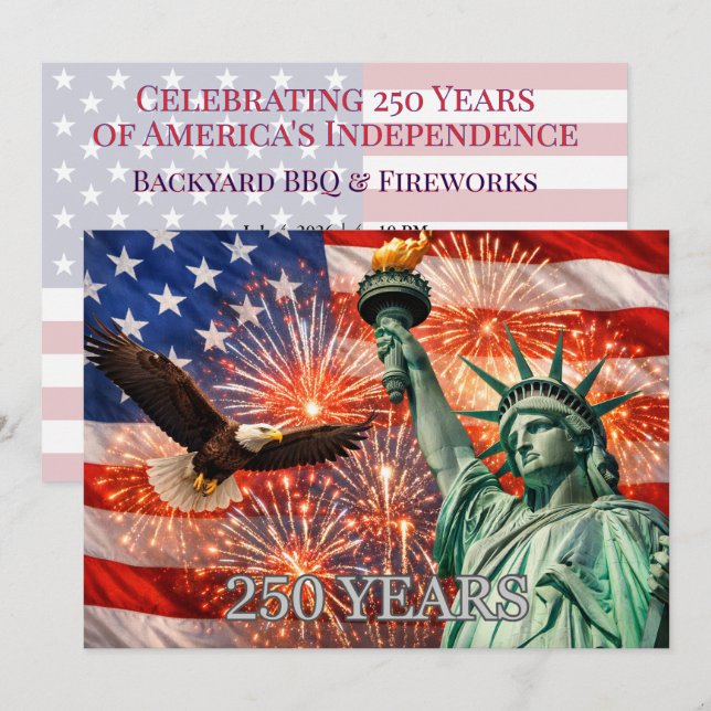 Invitation 4th of July Liberty Eagle Fireworks USA 250th (Devant / Derrière)