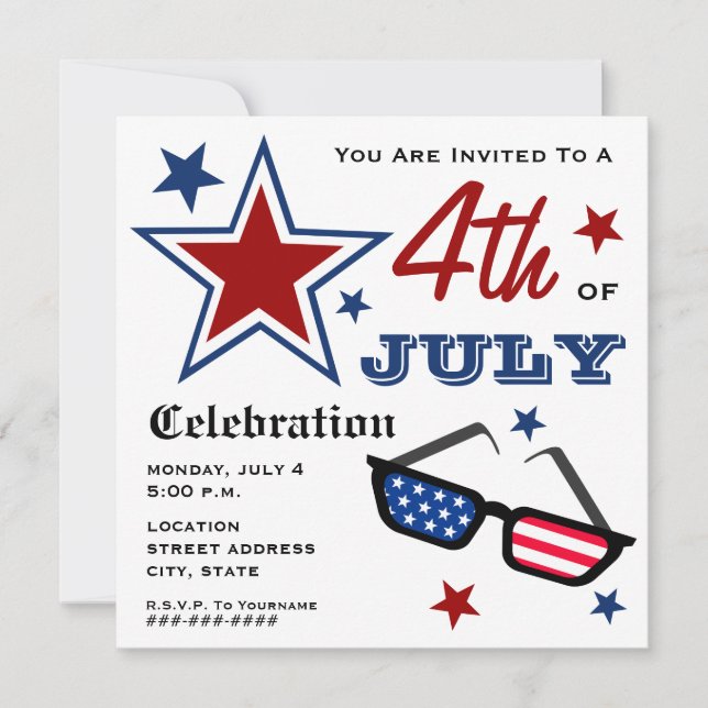 Invitation 4th of July Patriotic American Flag Sunglasses (Devant)
