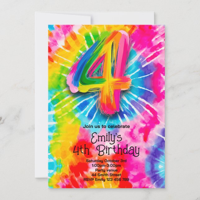 Invitation 4th Tie Dye Birthday (Devant)