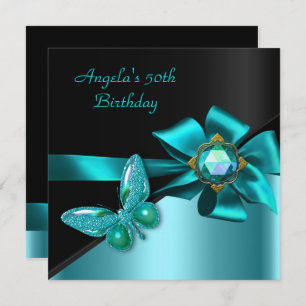 Invitation 50 50e fête d'anniversaire Papillon bleu Turquoise