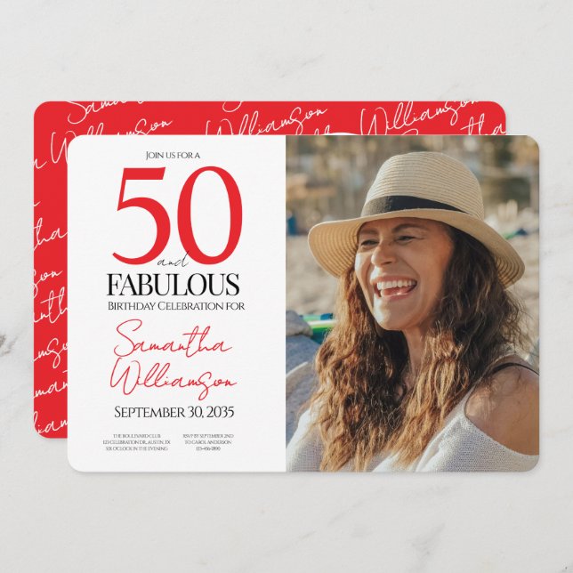 Invitation 50 and Fabulous | 50th Birthday Elegant Photo (Devant / Derrière)