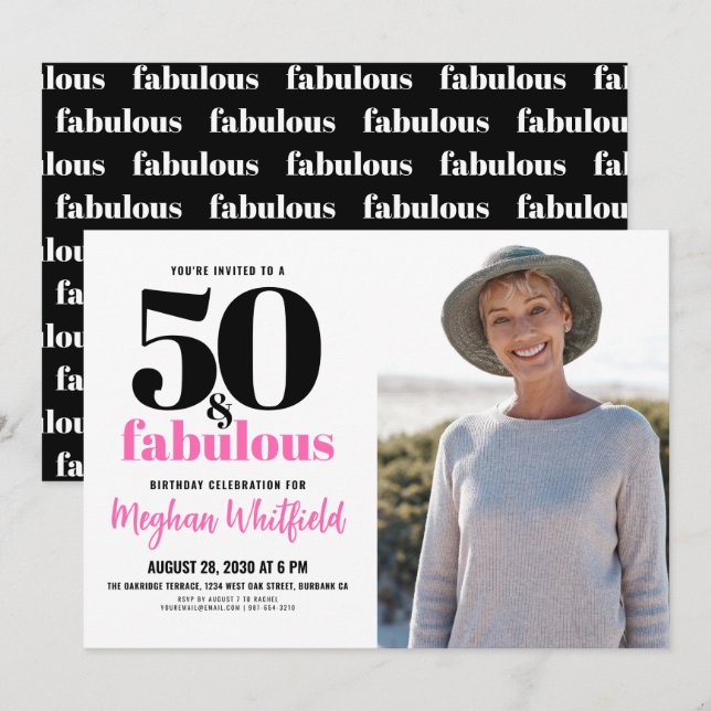 Invitation 50 and Fabulous | 50th Birthday Party (Devant / Derrière)