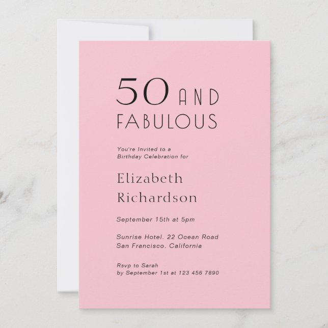 Invitation 50 and Fabulous Blush Pink 50th Birthday Party (Devant)
