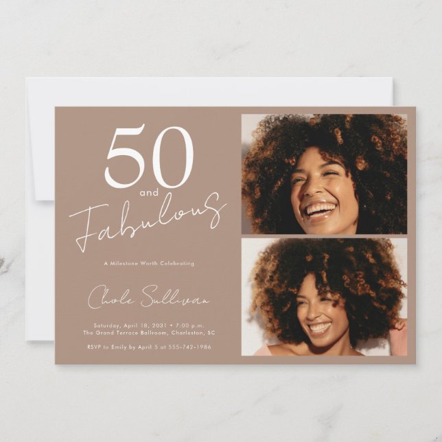 Invitation 50 and Fabulous Brown 50th Birthday Party (Devant)
